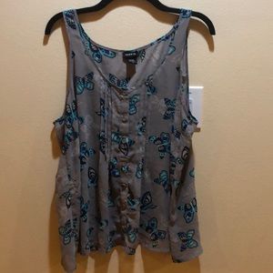 Grey,  light tank top with butterfly motive.